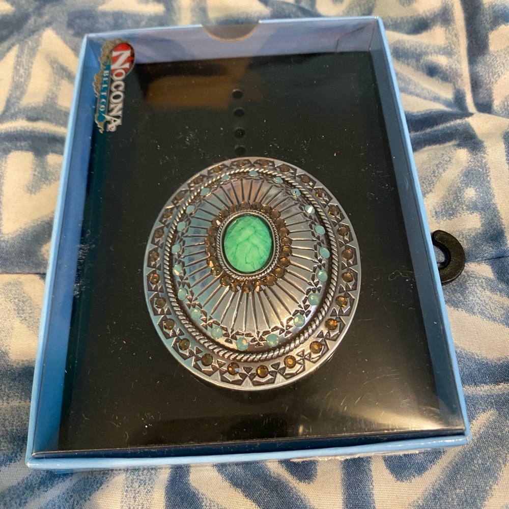 Nocona Silver and Turquoise Belt Buckle with it’s real leather belt.